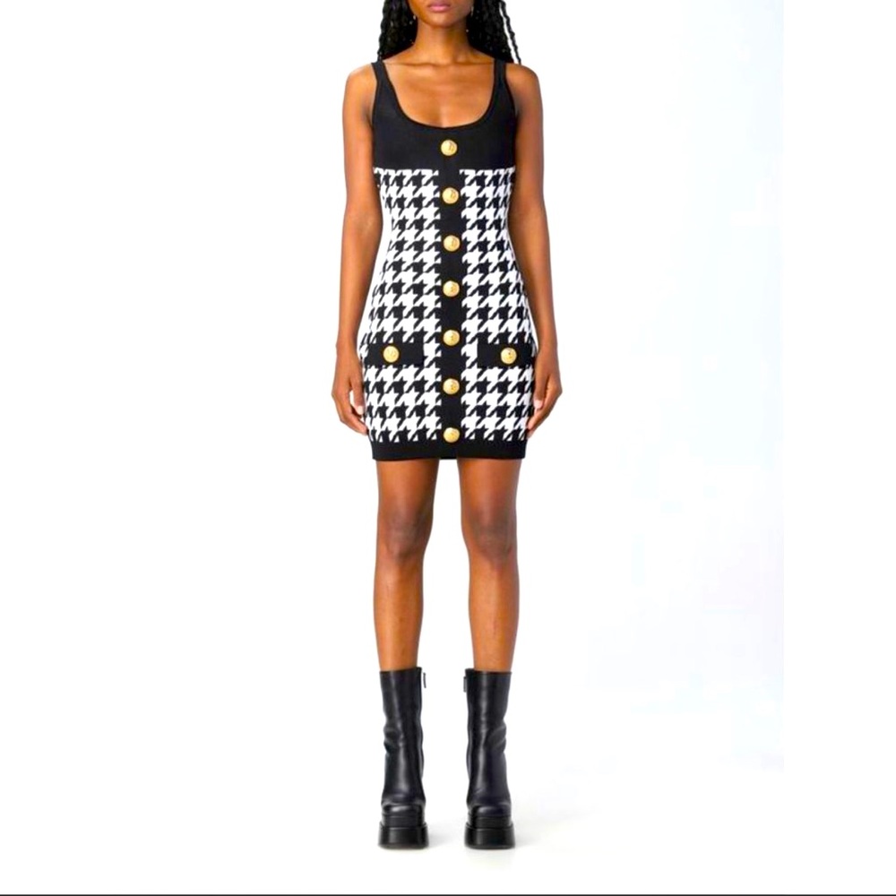 Button-Front Houndstooth Knit